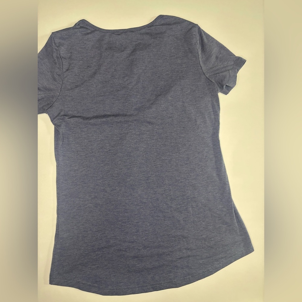 Women's Short Sleeve Blue Henley Top - Picture 3 of 3